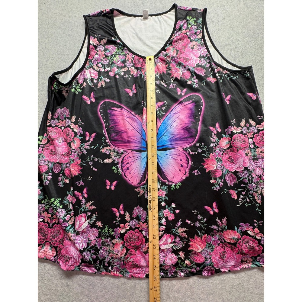 Chaos Monkey 7XL Butterfly Floral Tank Top Black Pink Sleeveless Plus Size - Picture 7 of 11